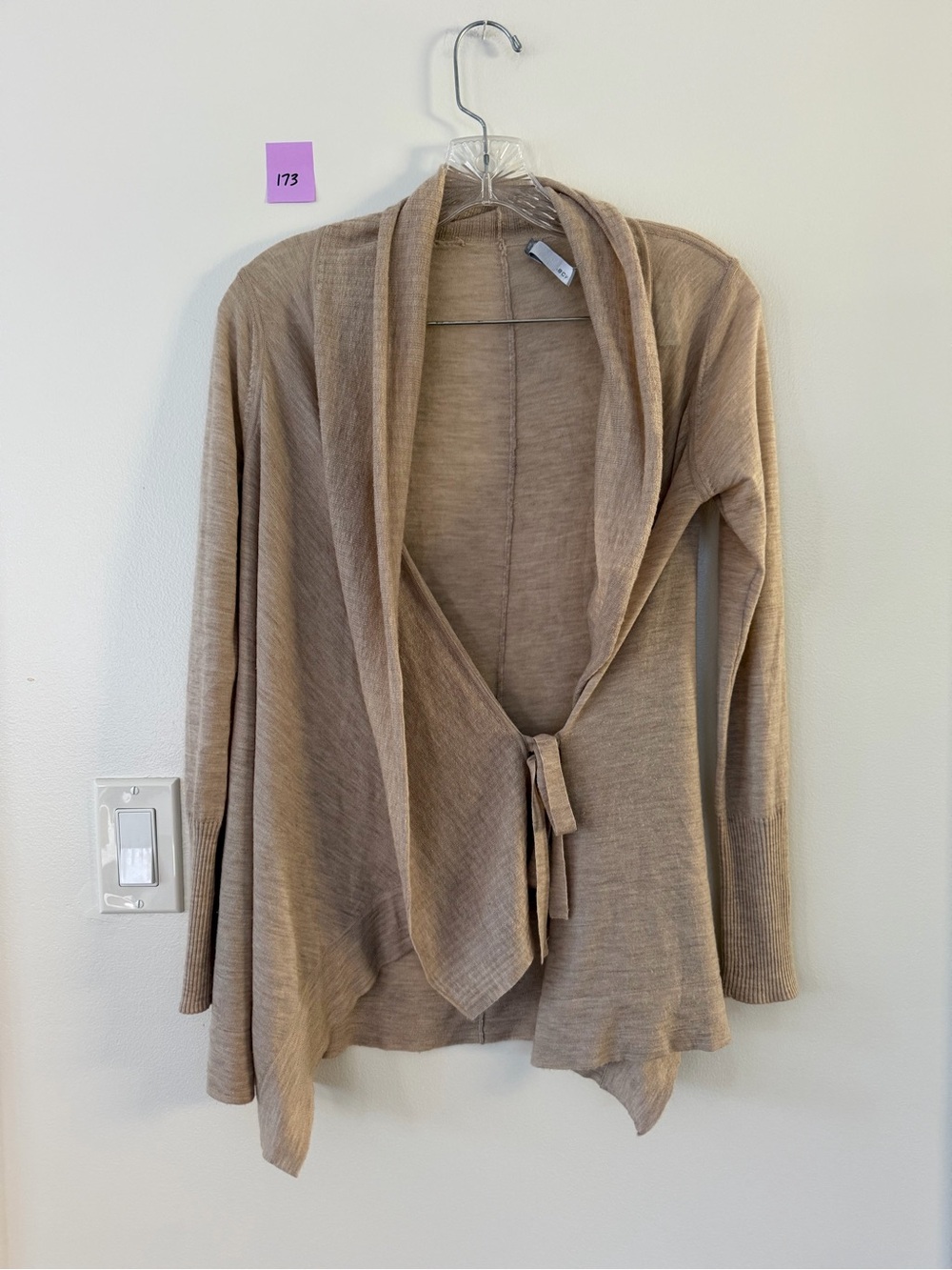 Vince Wool Silk Draped Tie Front Cardigan Sweater Taupe Size Small